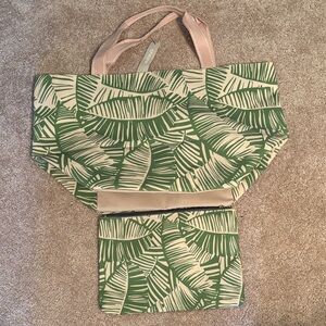 Green and Cream Tote Bag and Pouch